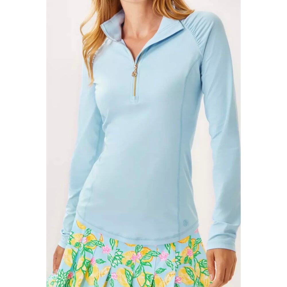 Lilly Pulitzer Justine Half Zip Pullover Top UPF 50+ Luxletic Sunguard Sz L Blue
